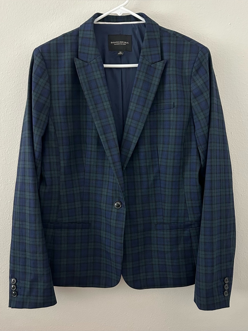 Banana Republic Blue Green Plaid Classic Blazer Womens 16 Preppy Blackwatch
